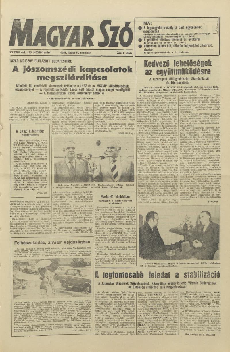 Magyar Szó, 38. évf. 1981. június 6. 153. sz.