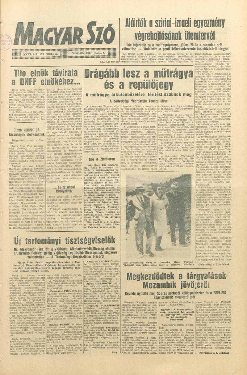 Magyar Szó, 31. évf. 1974. június 6. 153. sz. 1–20. oldal