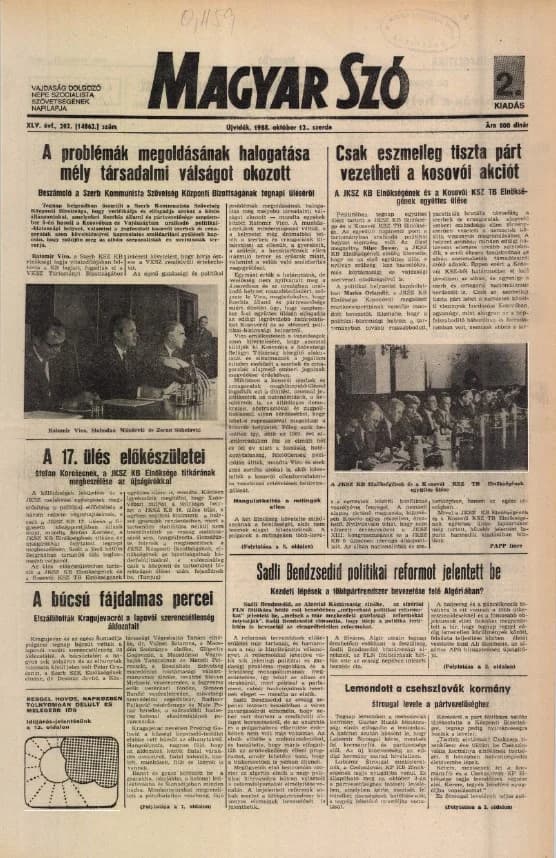 Magyar Szó, 45. évf. 1988. október 12. 282. sz.