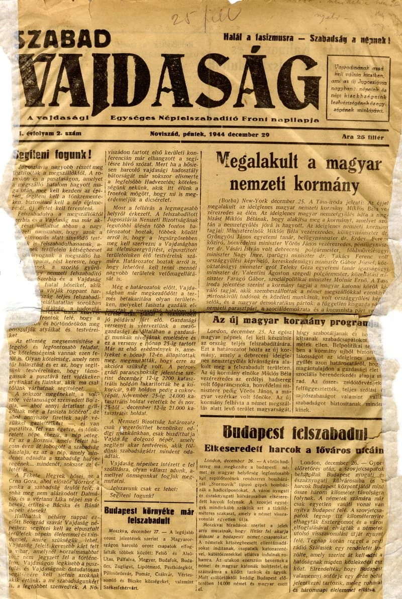 Szabad Vajdaság, 1. évf. 1944. december 29. 2. sz.