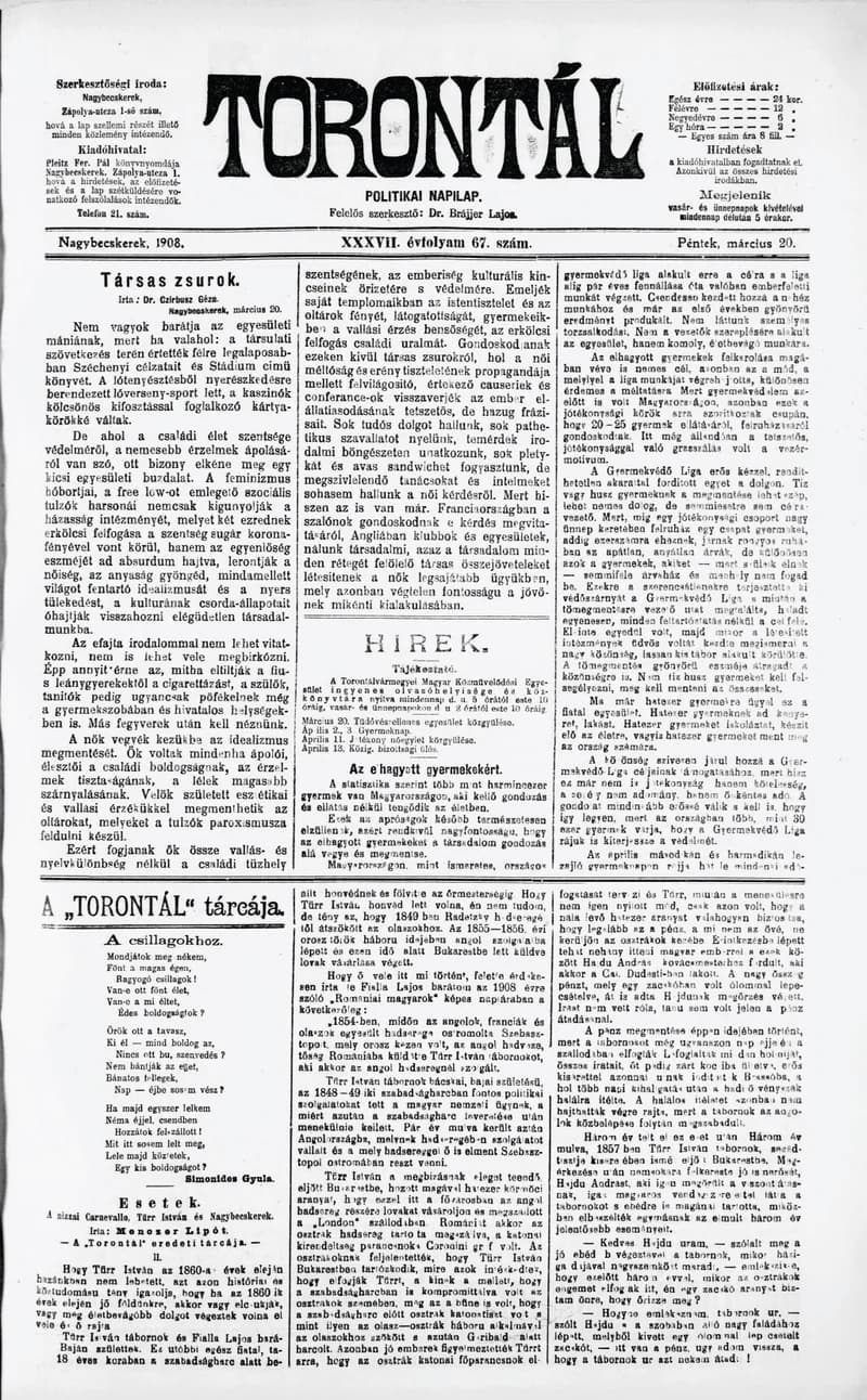 Torontál, 37. évf. 1908. március 20. 67. sz.