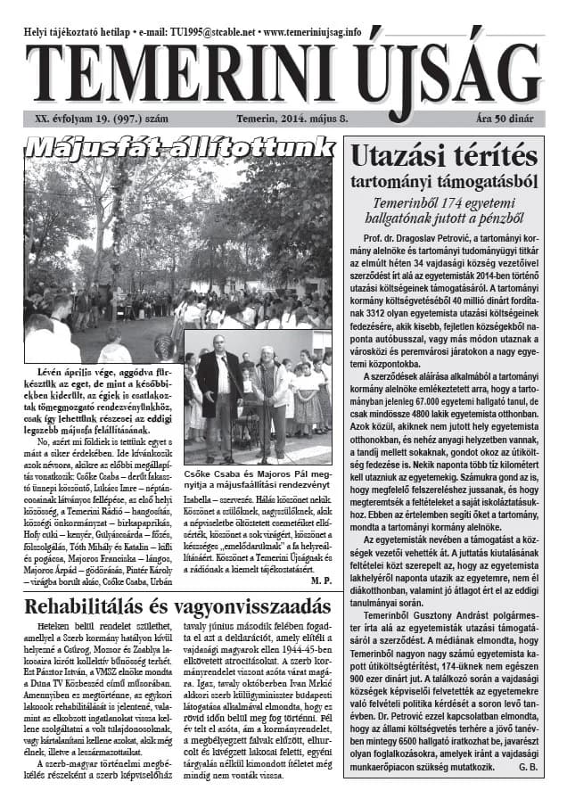 Temerini Újság, 20. évf. 2014. május 8. 19. sz.