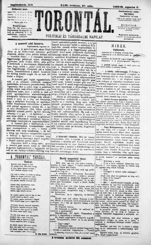Torontál, 23. évf. 1894. augusztus 16. 187. sz.