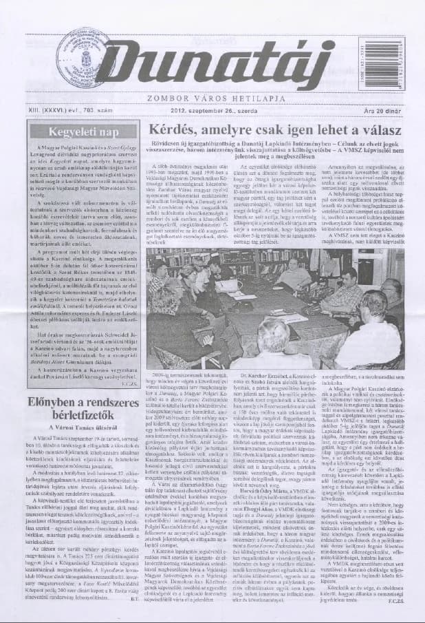 Dunatáj, 14. évf. 2012. szeptember 26. 703. sz.