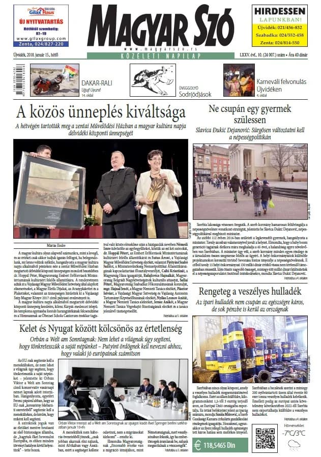 Magyar Szó, 75. évf. 2018. január 15. 10. sz. 1–20. oldal