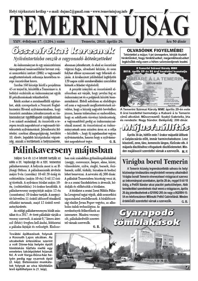 Temerini Újság, 24. évf. 2018. április 26. 17. sz.