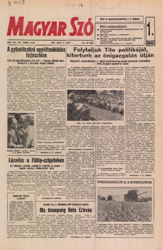 Magyar Szó, 43. évf. 1986. július 7. 184. sz. 1–16. oldal