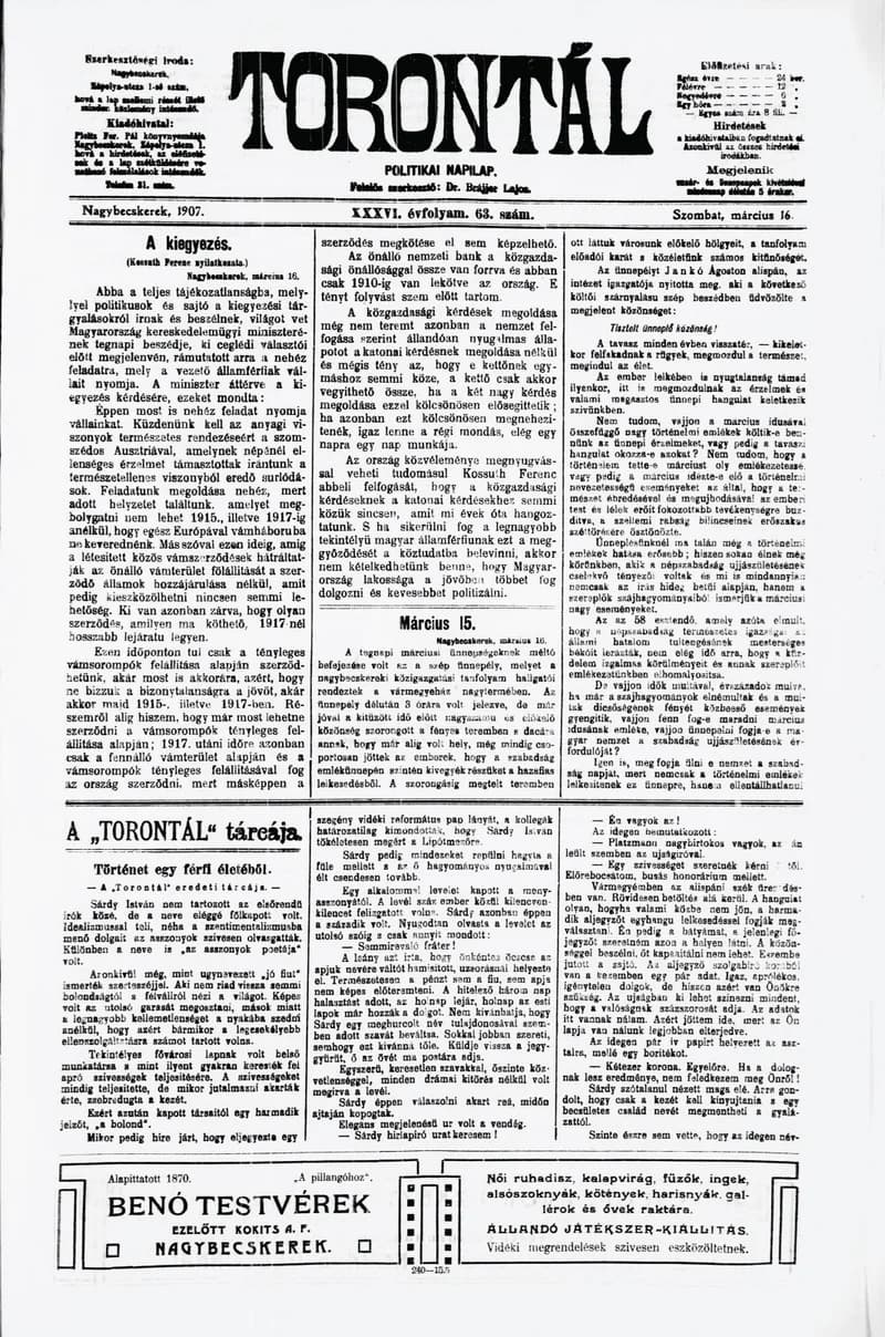 Torontál, 36. évf. 1907. március 16. 63. sz.