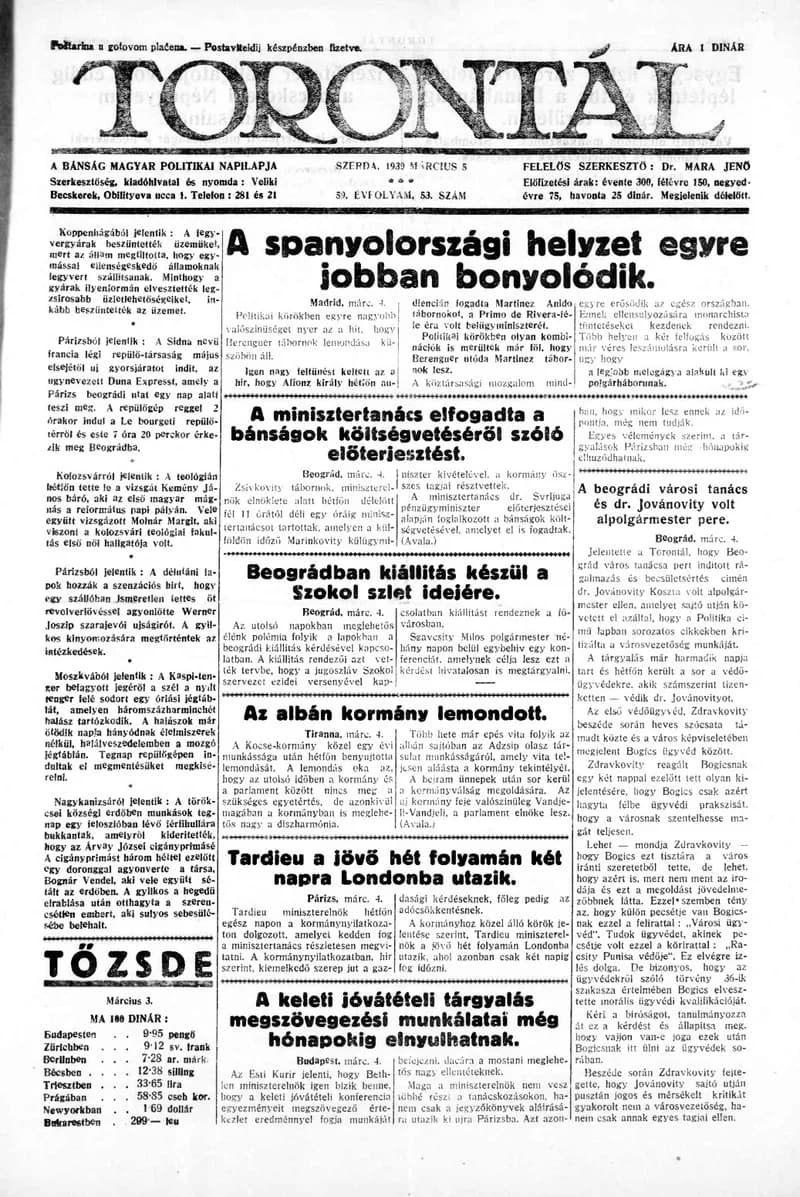 Torontál, 59. évf. 1930. március 5. 53. sz.