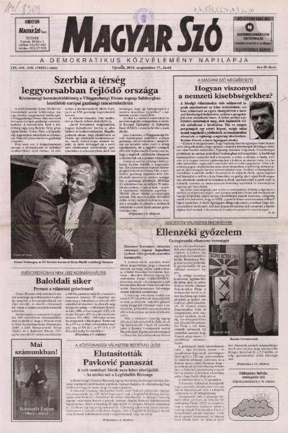 Magyar Szó, 59. évf. 2002. szeptember 17. 218. sz. 1–16. oldal