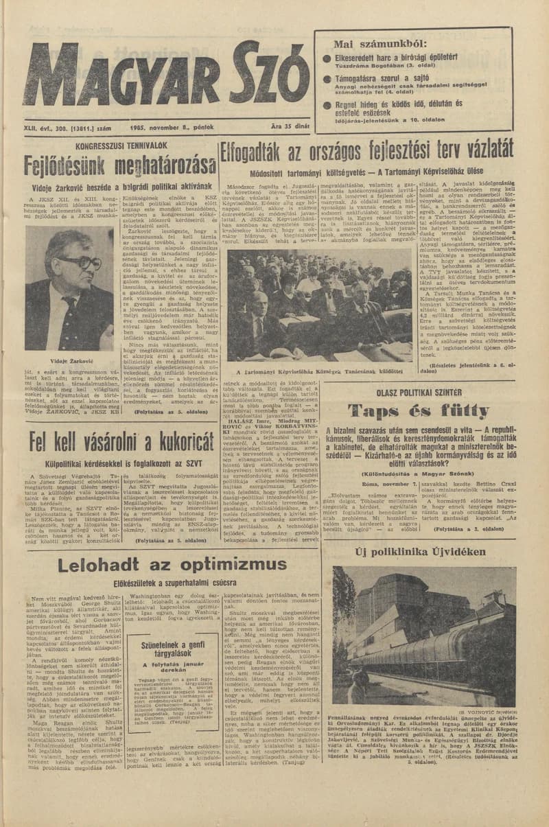 Magyar Szó, 42. évf. 1985. november 8. 308. sz. 1–20. oldal