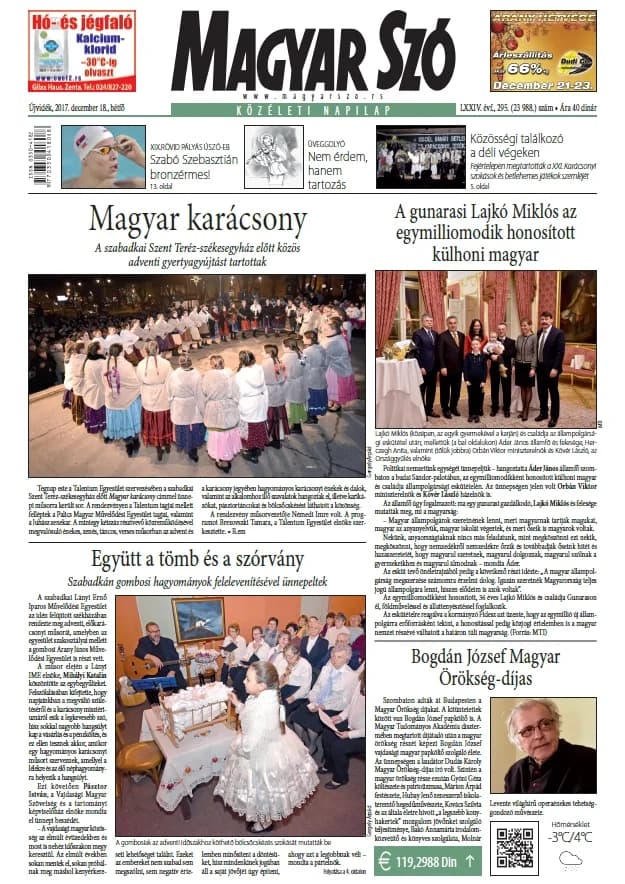 Magyar Szó, 74. évf. 2017. december 18. 295. sz. 1–20. oldal