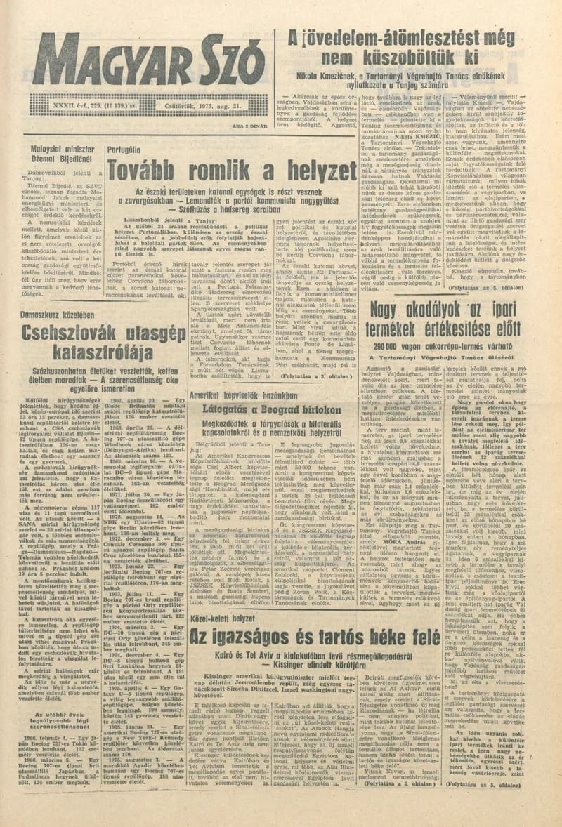 Magyar Szó, 32. évf. 1975. augusztus 21. 229. sz.