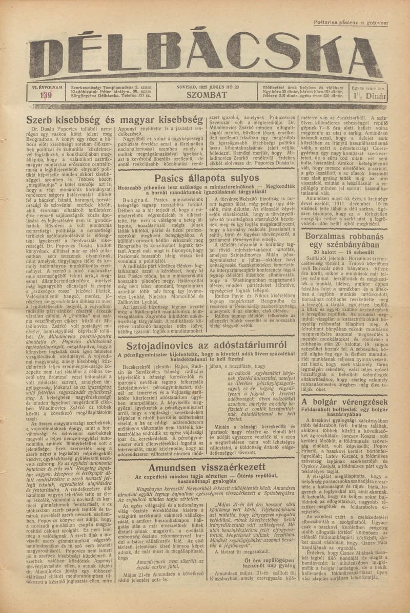 Délbácska, 6. évf. 1925. június 20. 141. sz.