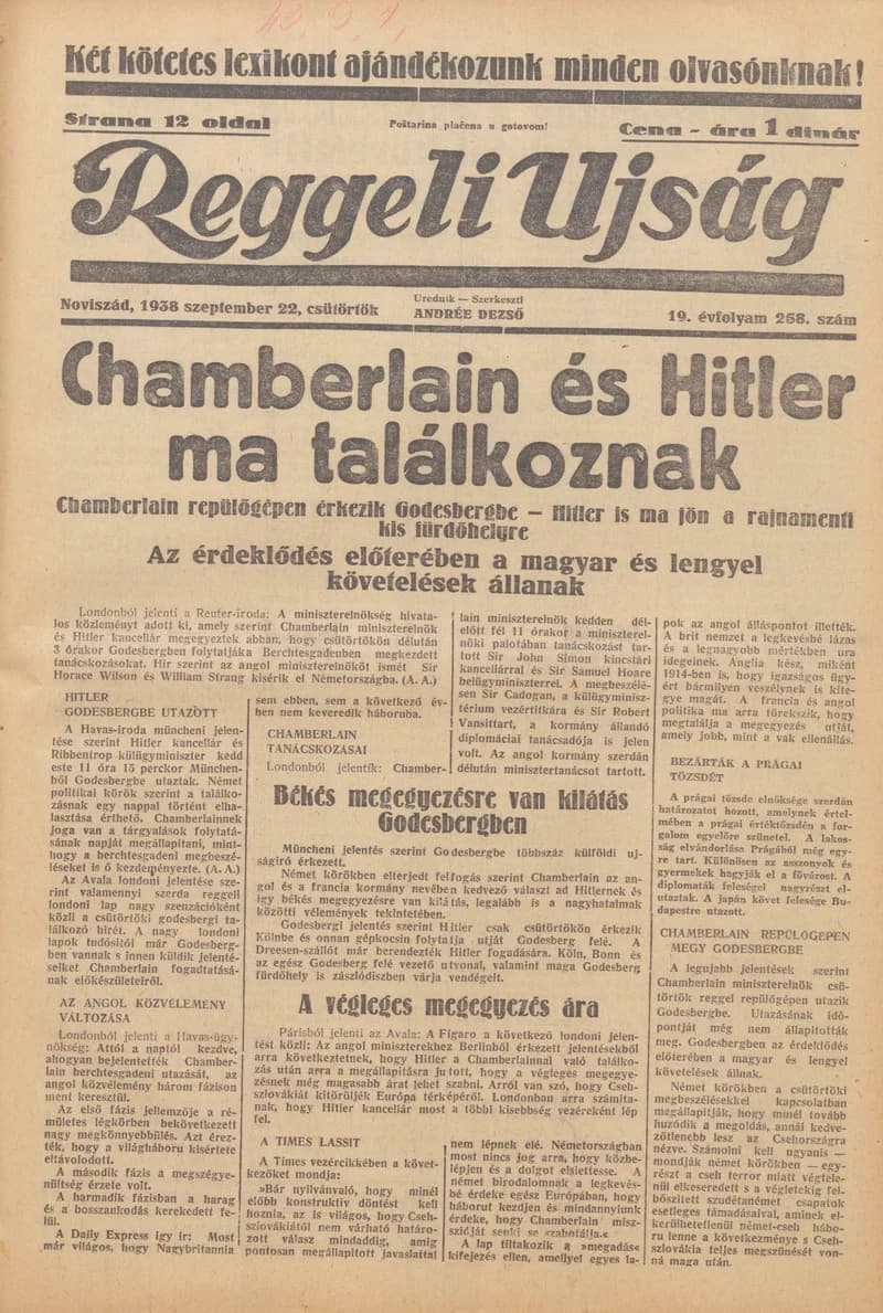 Reggeli Újság, 19. évf. 1938. szeptember 22. 258. sz.