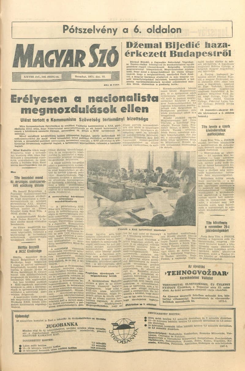 Magyar Szó, 28. évf. 1971. december 18. 346. sz. 1–20. oldal