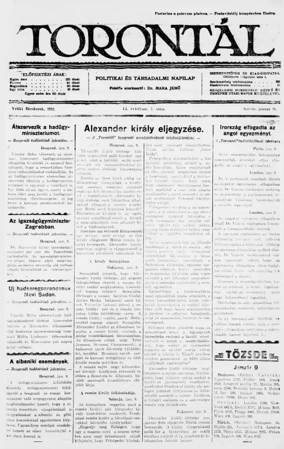 Torontál, 51. évf. 1922. január 11. 7. sz.