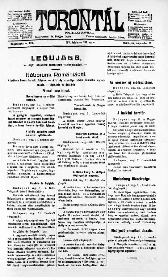 Torontál, 45. évf. 1916. augusztus 31. 199. sz.