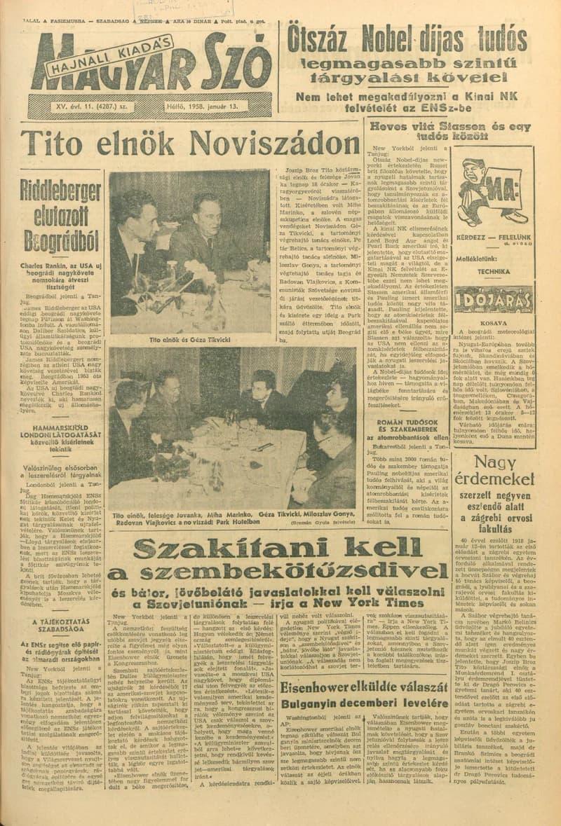 Magyar Szó, 15. évf. 1958. január 13. 11. sz. 1–10. oldal