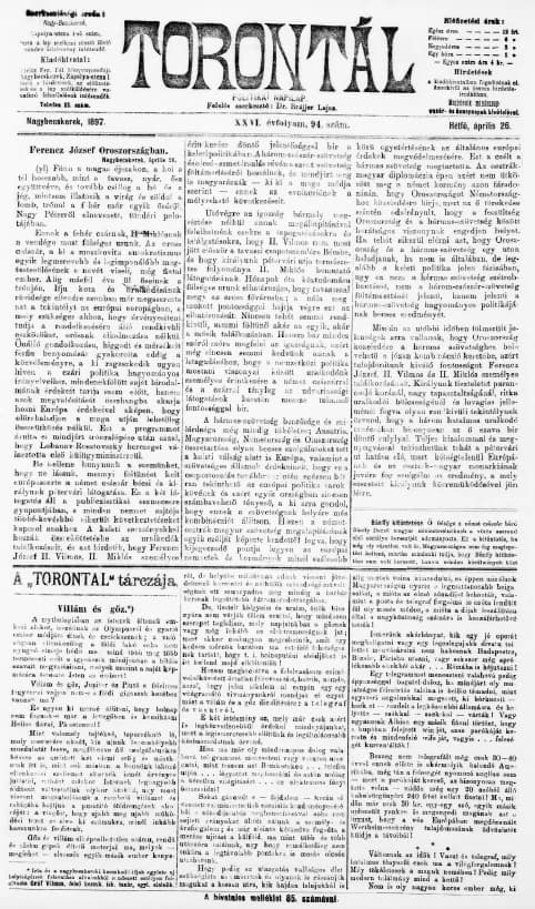 Torontál, 26. évf. 1897. április 26. 94. sz.