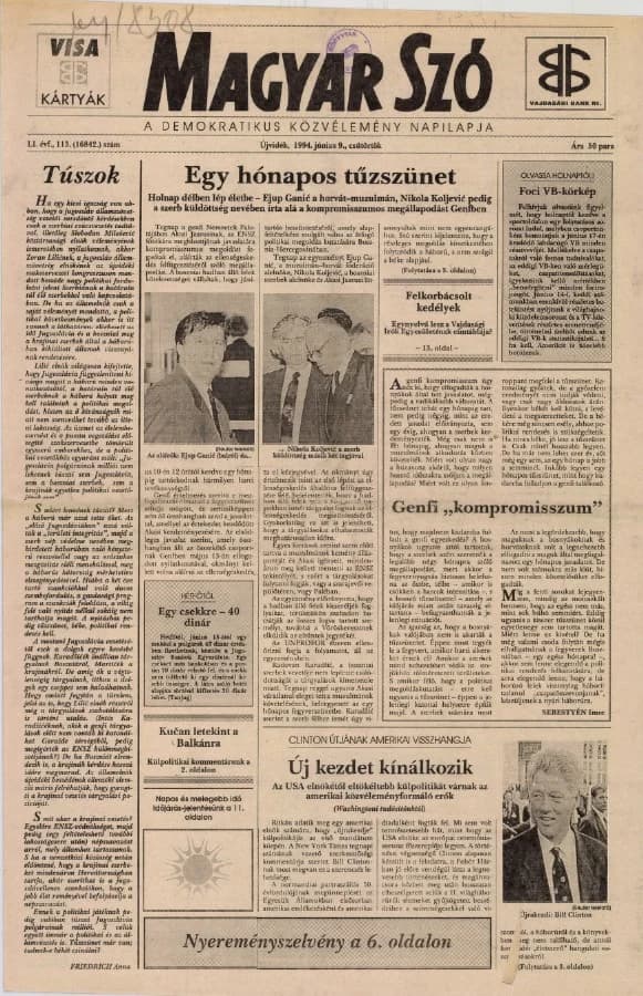Magyar Szó, 51. évf. 1994. június 9. 113. sz. 1–16. oldal