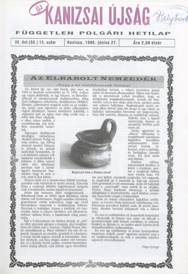 Új Kanizsai Újság, 3. évf. 1996. június 27. 13. sz.