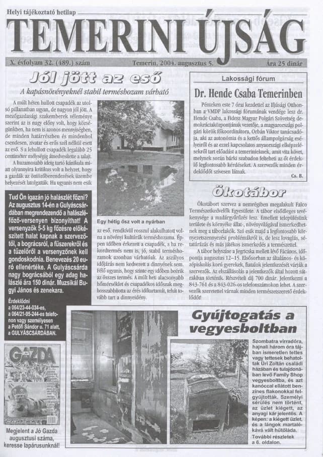 Temerini Újság, 10. évf. 2004. augusztus 5. 32. sz.