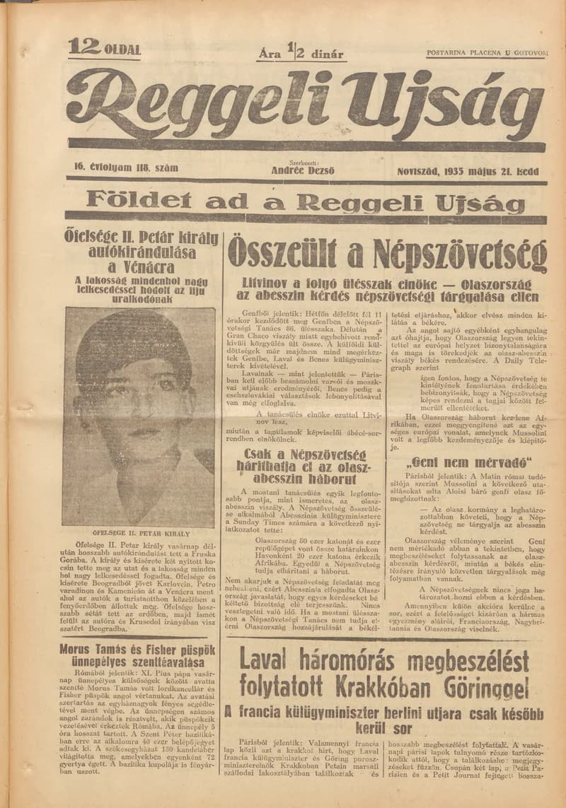 Reggeli Újság, 16. évf. 1935. május 21. 118. sz.