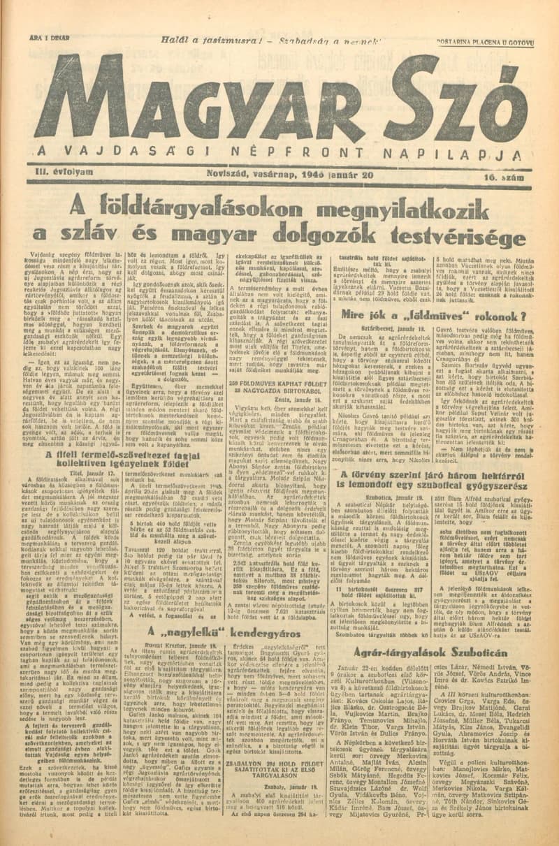 Magyar Szó, 3. évf. 1946. január 20. 16. sz. 1–6. oldal