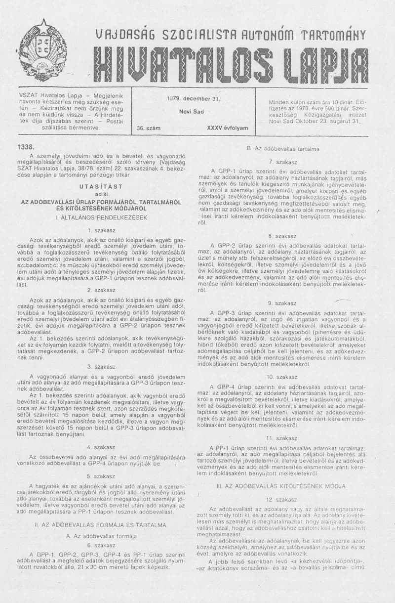 Vajdaság Szocialista Autonóm Tartomány Hivatalos Lapja, 35. évf. 1979. december 31. 36. sz. 1561–1588. oldal