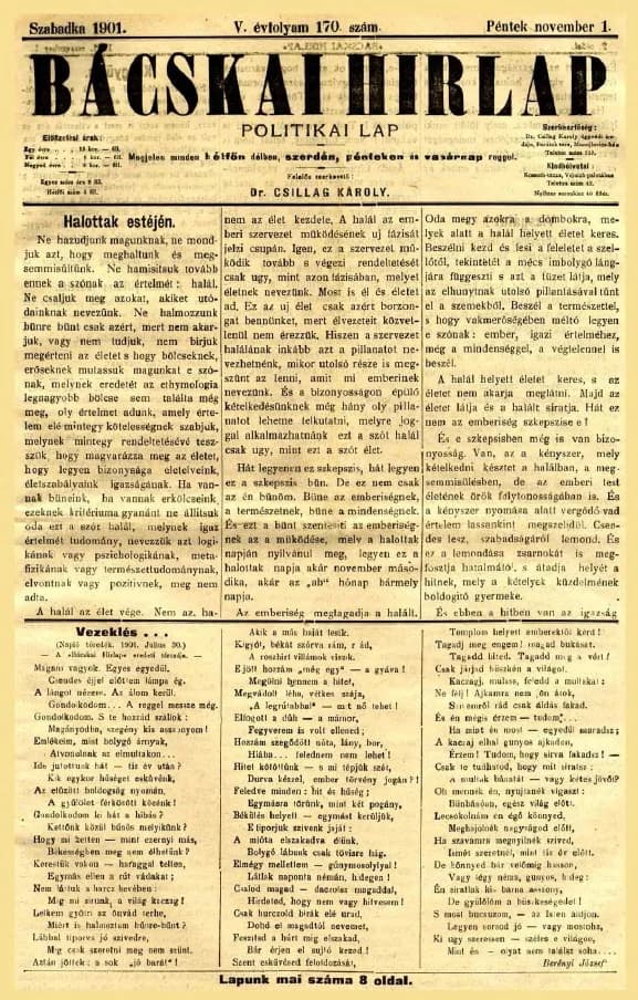 Bácskai Hirlap, 5. évf. 1901. november 1. 170. sz.