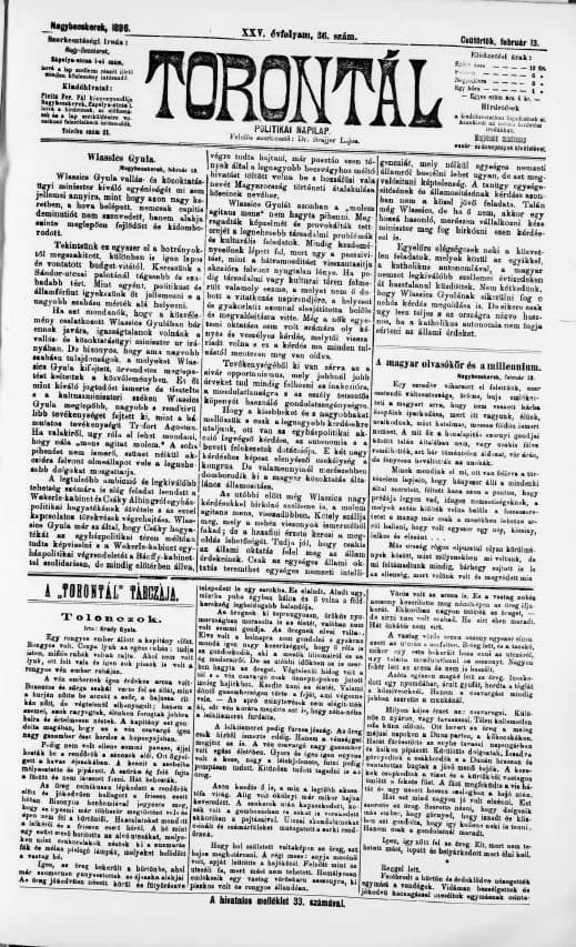 Torontál, 25. évf. 1896. február 13. 36. sz.