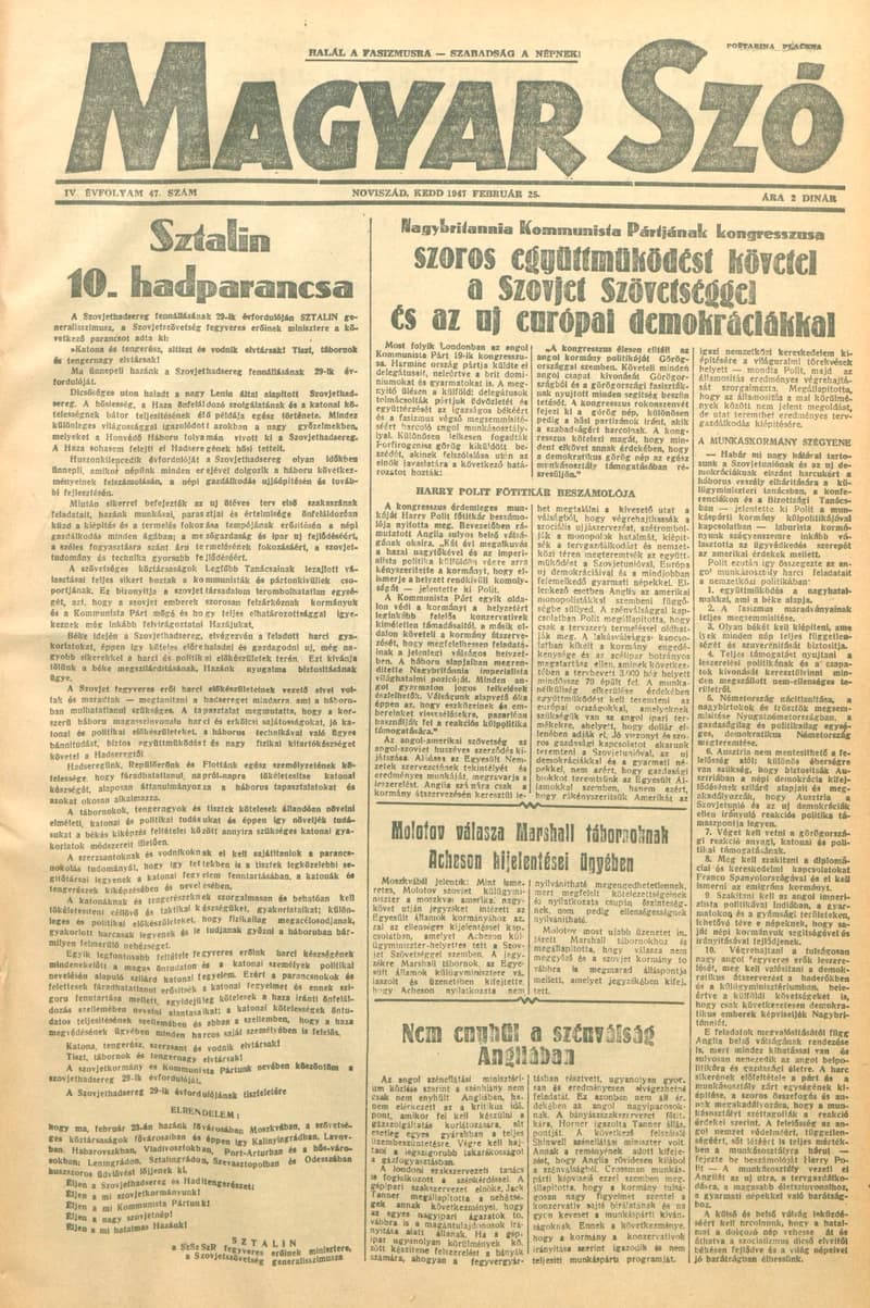 Magyar Szó, 4. évf. 1947. február 25. 47. sz. 1–8. oldal