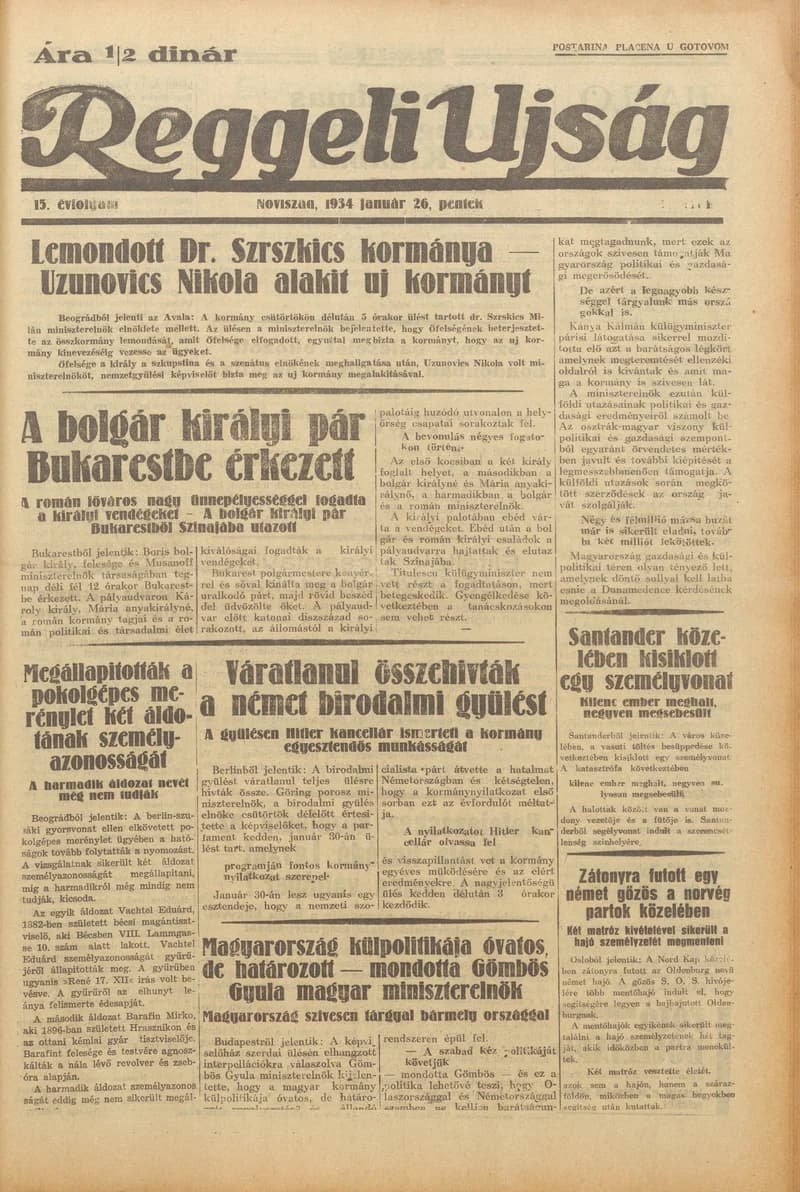 Reggeli Újság, 15. évf. 1934. január 26. 21. sz.