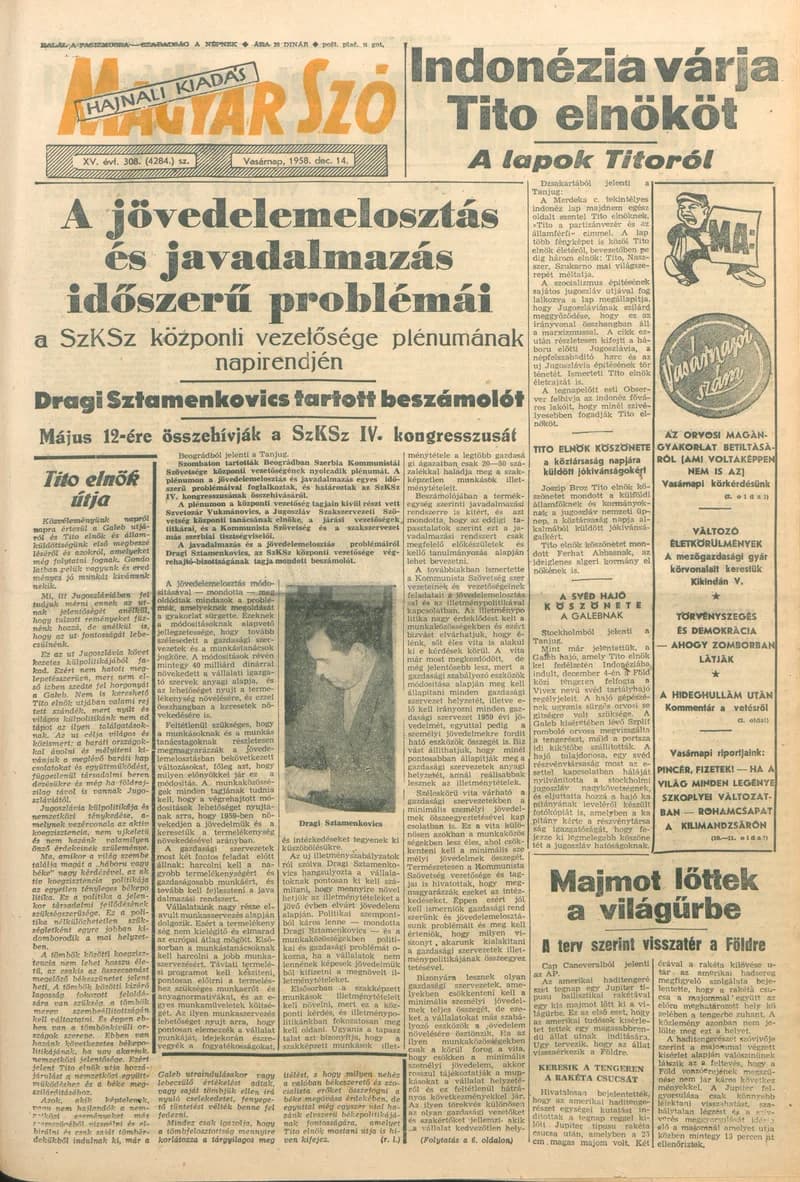 Magyar Szó, 15. évf. 1958. december 14. 308. sz. 1–22. oldal