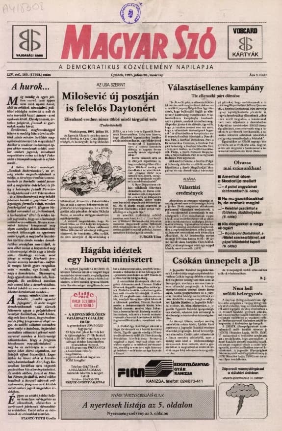 Magyar Szó, 54. évf. 1997. július 20. 169. sz. 1–24. oldal