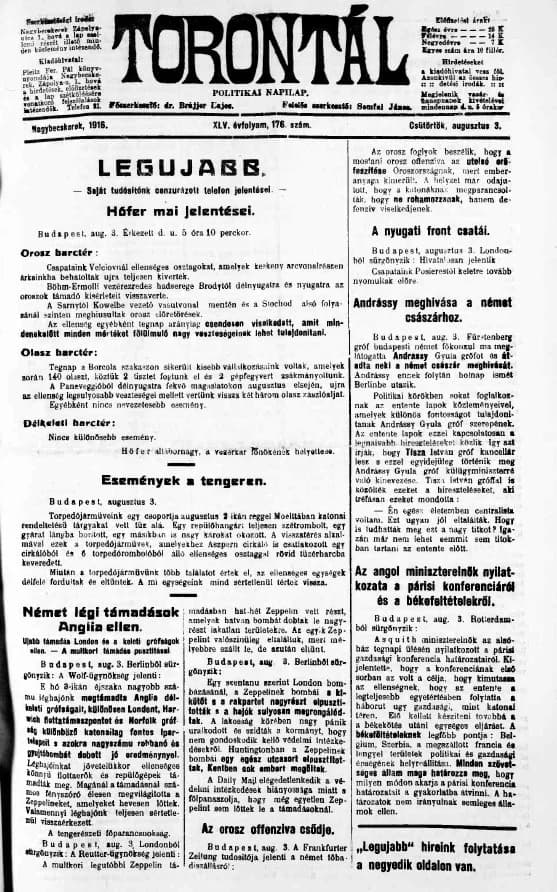 Torontál, 45. évf. 1916. augusztus 3. 176. sz.