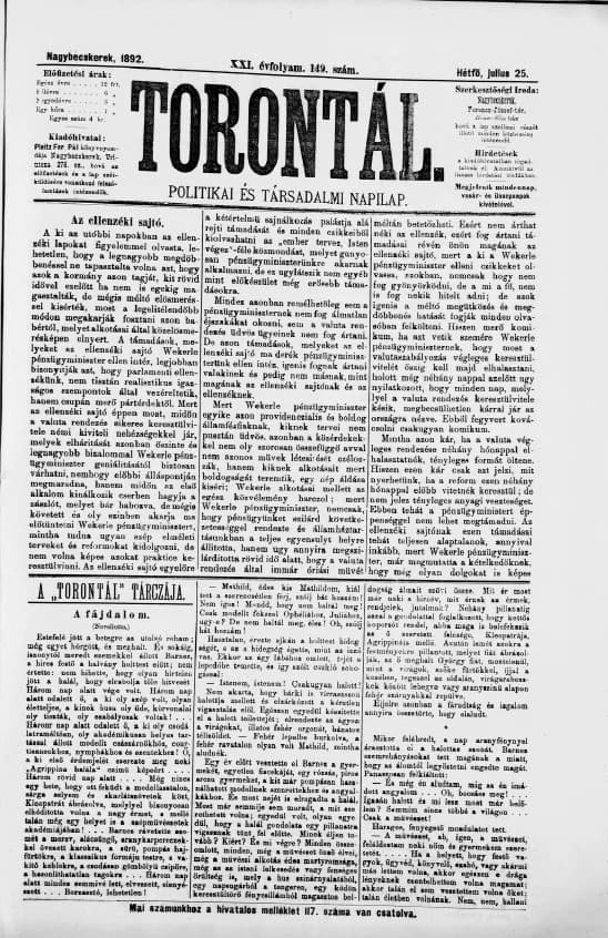 Torontál, 21. évf. 1892. július 25. 149. sz.