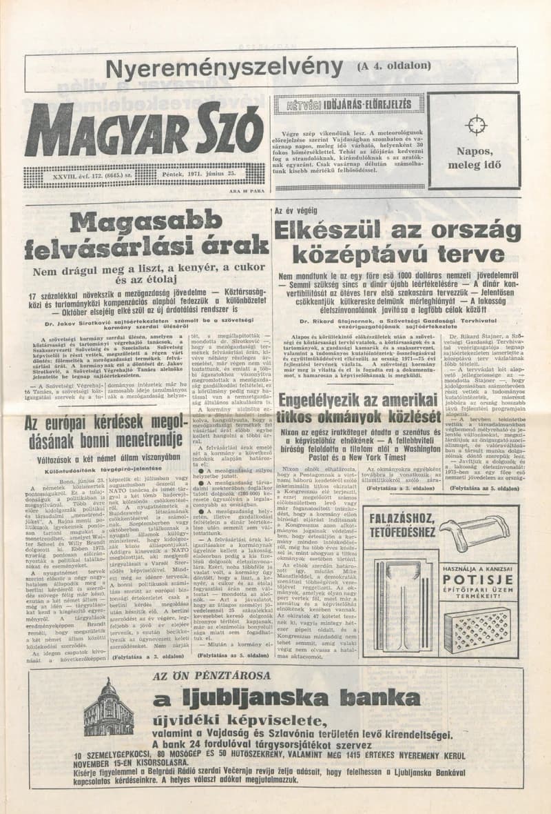 Magyar Szó, 28. évf. 1971. június 25. 172. sz. 1–12. oldal