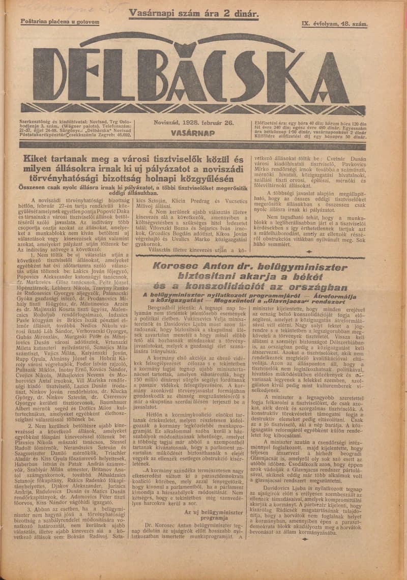 Délbácska, 9. évf. 1928. február 26. 48. sz.