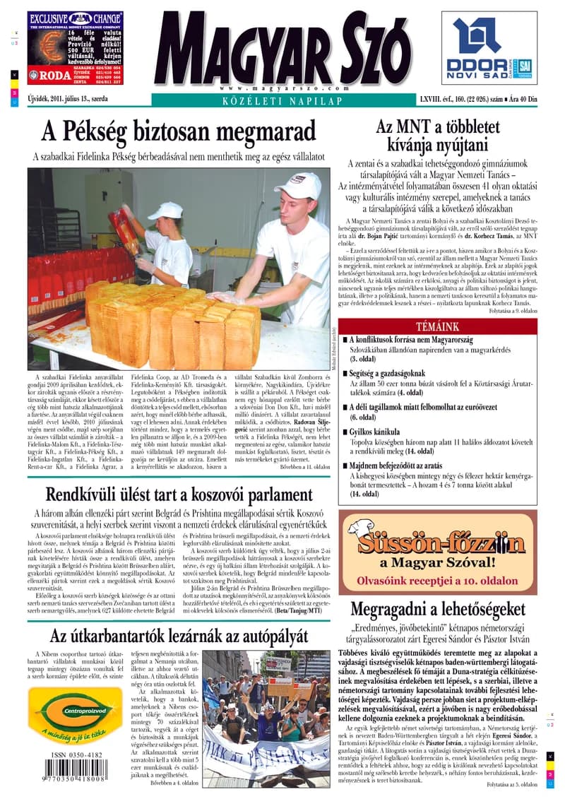 Magyar Szó, 68. évf. 2011. július 13. 160. sz. 1–20. oldal