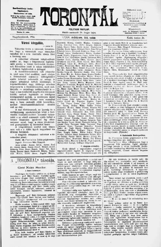 Torontál, 35. évf. 1906. június 26. 144. sz.