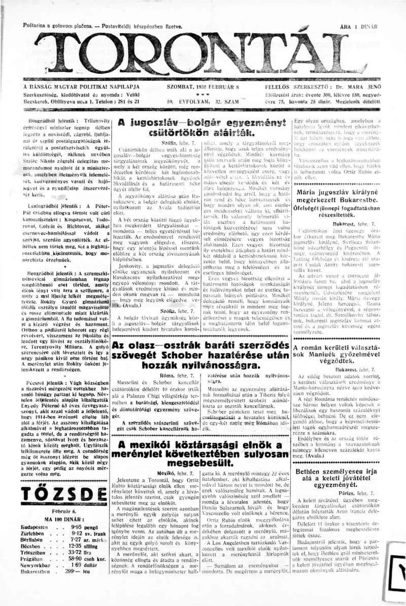 Torontál, 59. évf. 1930. február 8. 32. sz.
