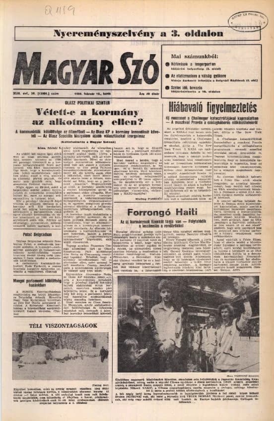 Magyar Szó, 43. évf. 1986. február 10. 39. sz. 1–20. oldal