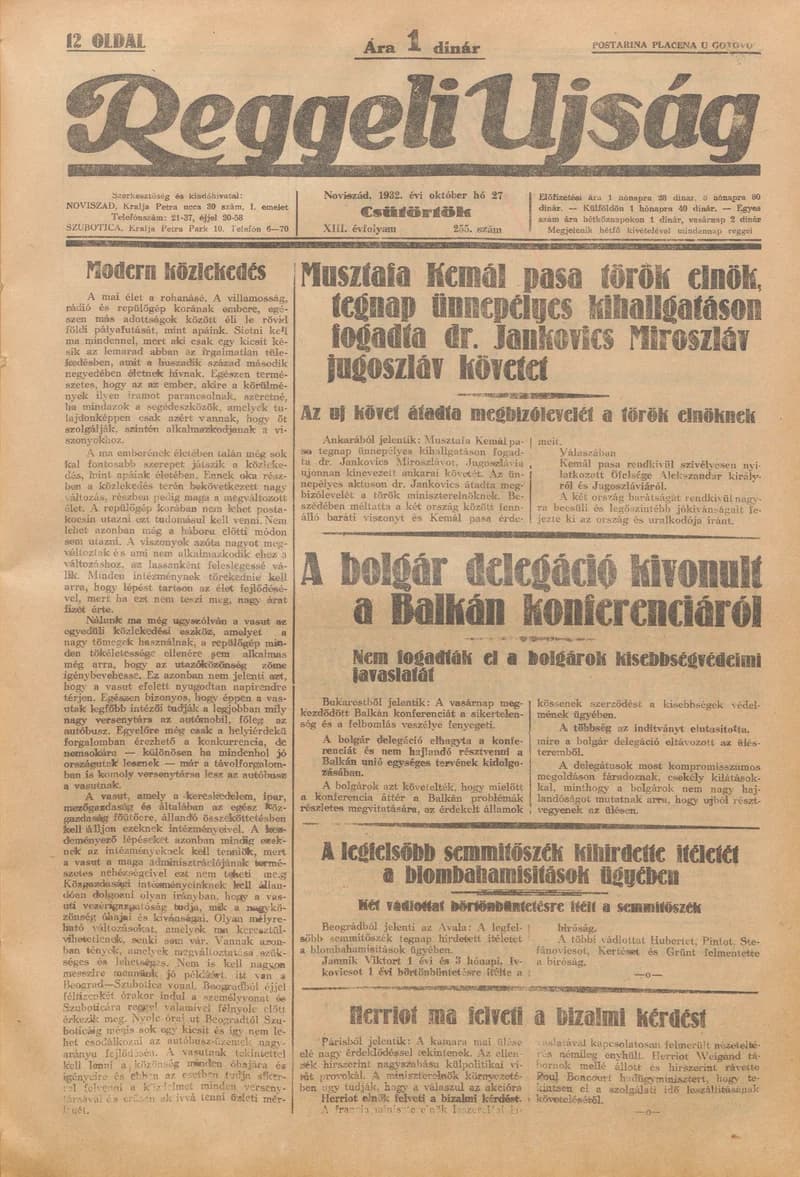 Reggeli Újság, 13. évf. 1932. október 27. 255. sz.