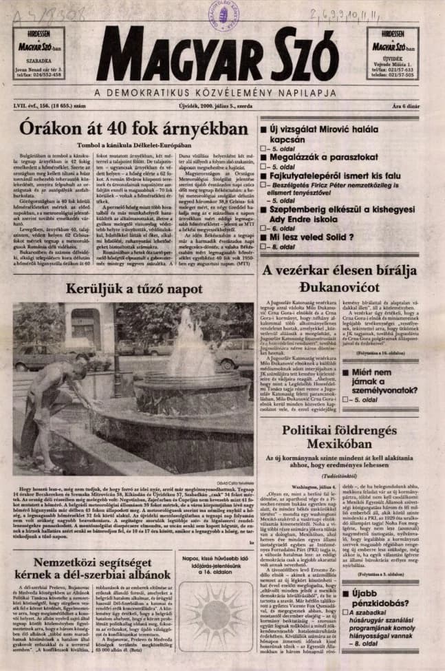 Magyar Szó, 57. évf. 2000. július 5. 156. sz. 1–16. oldal