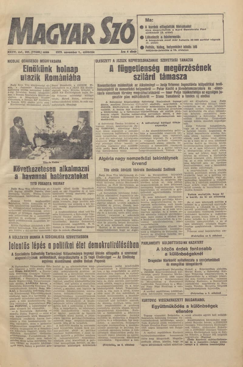 Magyar Szó, 36. évf. 1979. november 1. 301. sz. 1–20. oldal