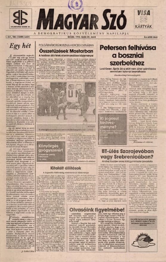 Magyar Szó, 50. évf. 1993. április 20. 106. sz. 1–16. oldal