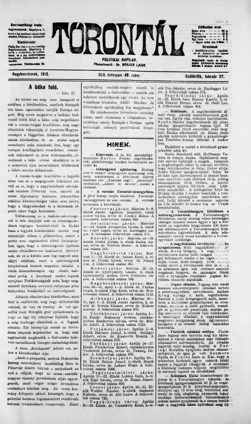 Torontál, 42. évf. 1913. február 27. 48. sz.