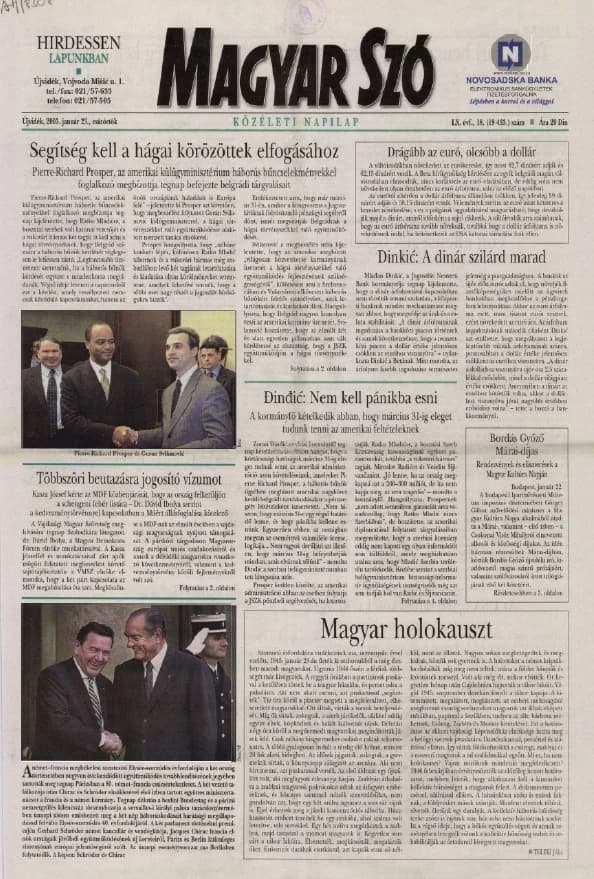 Magyar Szó, 60. évf. 2003. január 23. 18. sz. 1–16. oldal